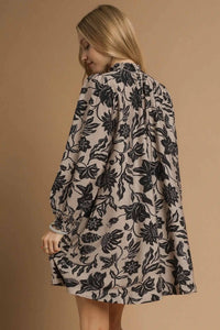 Floral Smocked Neckline Mini Dress - Taupe