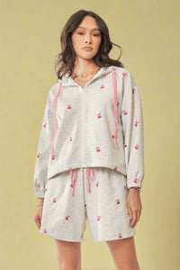 Sweet Cherries Zip Up Hoodie - Grey