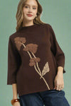 Flower Mock Neck Sweater Top - Brown