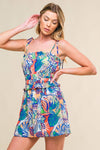 Spaghetti Strap Tropical Romper Blue