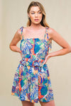 Spaghetti Strap Tropical Romper Blue