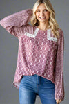Multi Print Lace Detail Top Marsala