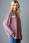 Multi Print Lace Detail Top Marsala