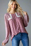 Multi Print Lace Detail Top Marsala