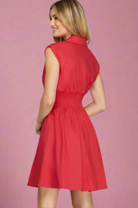 Smocked Waist Front Zip Dress - Red