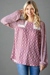 Multi Print Lace Detail Top Marsala