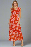 Ruffled Sleeve Floral Maxi Dress