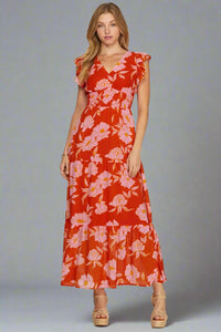 Ruffled Sleeve Floral Maxi Dress