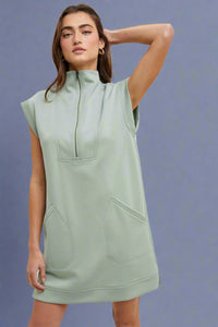 Quarter Zip Mini Dress - Sage