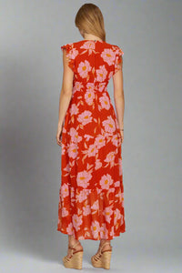 Ruffled Sleeve Floral Maxi Dress