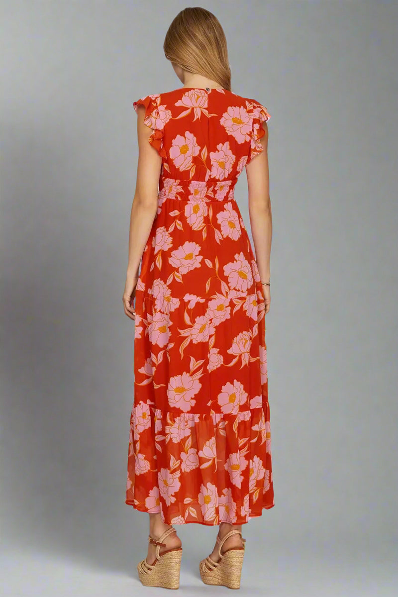 Ruffled Sleeve Floral Maxi Dress