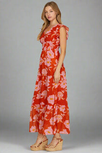 Ruffled Sleeve Floral Maxi Dress