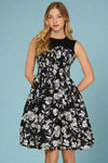 Bubble Hem Floral Print Dress - Black