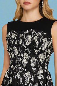 Bubble Hem Floral Print Dress - Black