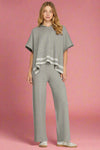 Hooded Sweater Top With Stripe Detail - Grey