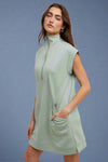 Quarter Zip Mini Dress - Sage