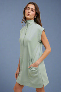 Quarter Zip Mini Dress - Sage