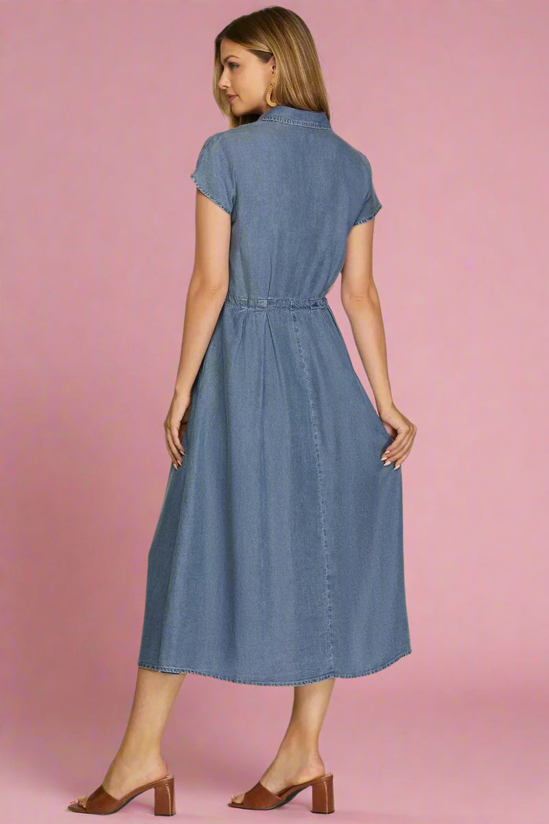 Chambray Button Down Dress - Denim