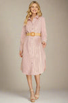 Belted Button Down Shirt Dress - Red