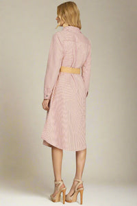 Belted Button Down Shirt Dress - Red