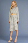 Belted Button Down Shirt Dress - Navy