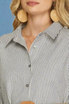 Belted Button Down Shirt Dress - Navy