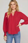 Front Pleat Top - Cherry