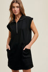 Quarter Zip Mini Dress - Black