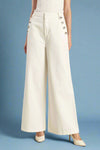 Solid Sailor Button Pants - White