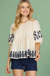 Embroidered Poplin Top - Light Taupe