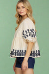 Embroidered Poplin Top - Light Taupe