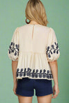 Embroidered Poplin Top - Light Taupe