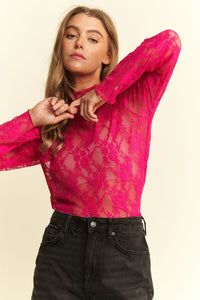 Sheer Lace Top - Fuchsia