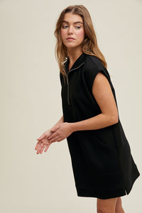 Quarter Zip Mini Dress - Black