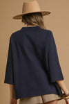 Flower Mock Neck Sweater Top - Navy