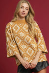 Abstract Leaf Mock Neck Sweater - Mustard