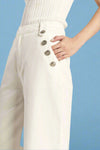 Solid Sailor Button Pants - White