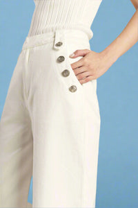 Solid Sailor Button Pants - White