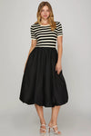 Striped Bubble Hem Dress - Black
