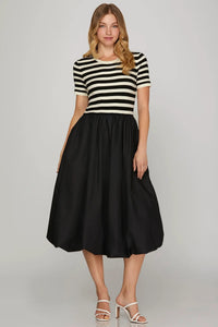 Striped Bubble Hem Dress - Black