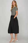 Striped Bubble Hem Dress - Black