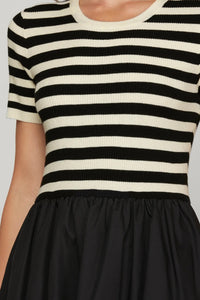 Striped Bubble Hem Dress - Black