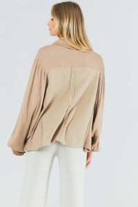 Balloon Sleeve Light Turtle Neck - Beige