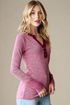 Long Sleeve Solid Henley Shirt - Vintage Red