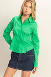 Pleated Waist Poplin Shirt - Kelly Green