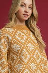 Abstract Leaf Mock Neck Sweater - Mustard