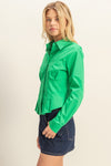 Pleated Waist Poplin Shirt - Kelly Green