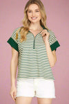 Half Zip Striped Top - Green