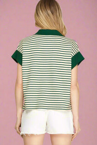 Half Zip Striped Top - Green
