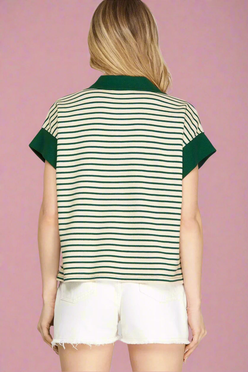Half Zip Striped Top - Green